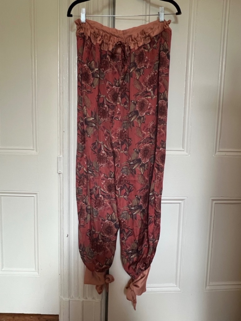 Falesia Carioca Floral Harem Pants With Tie Ankle - Boho Balloon Style - Size L